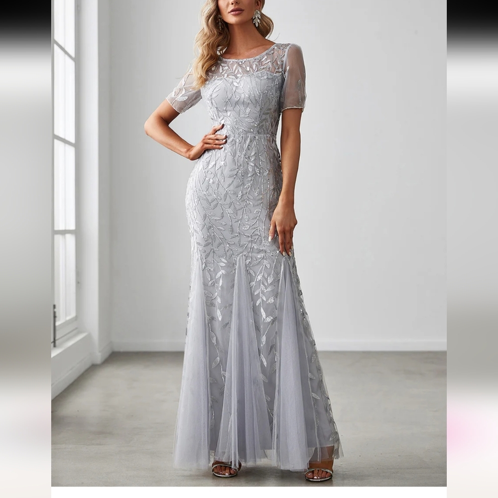 Ever Pretty Gray Sequin Embellished Maxi Gown